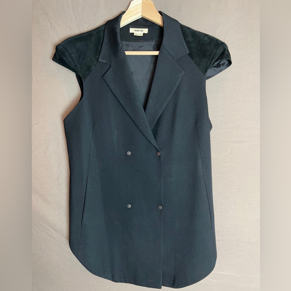 Helmut Lang w/ suede cap sleeves structured blazer